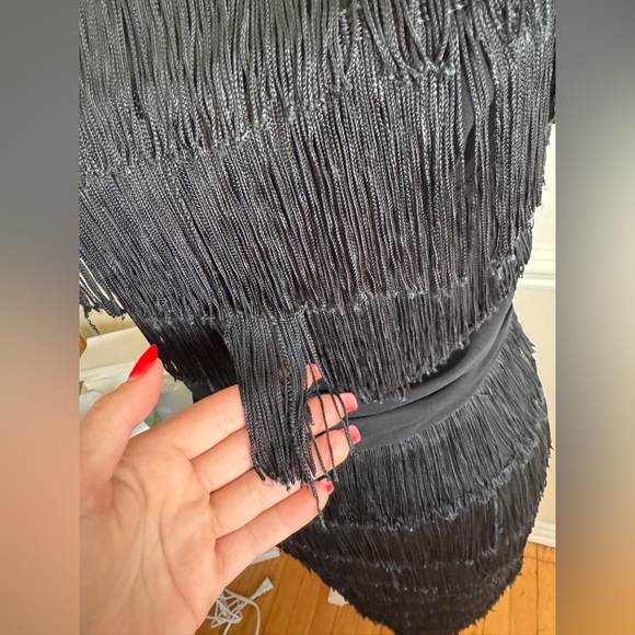 50s Vintage Black Fringe Wiggle Dress - Picture 3 of 10